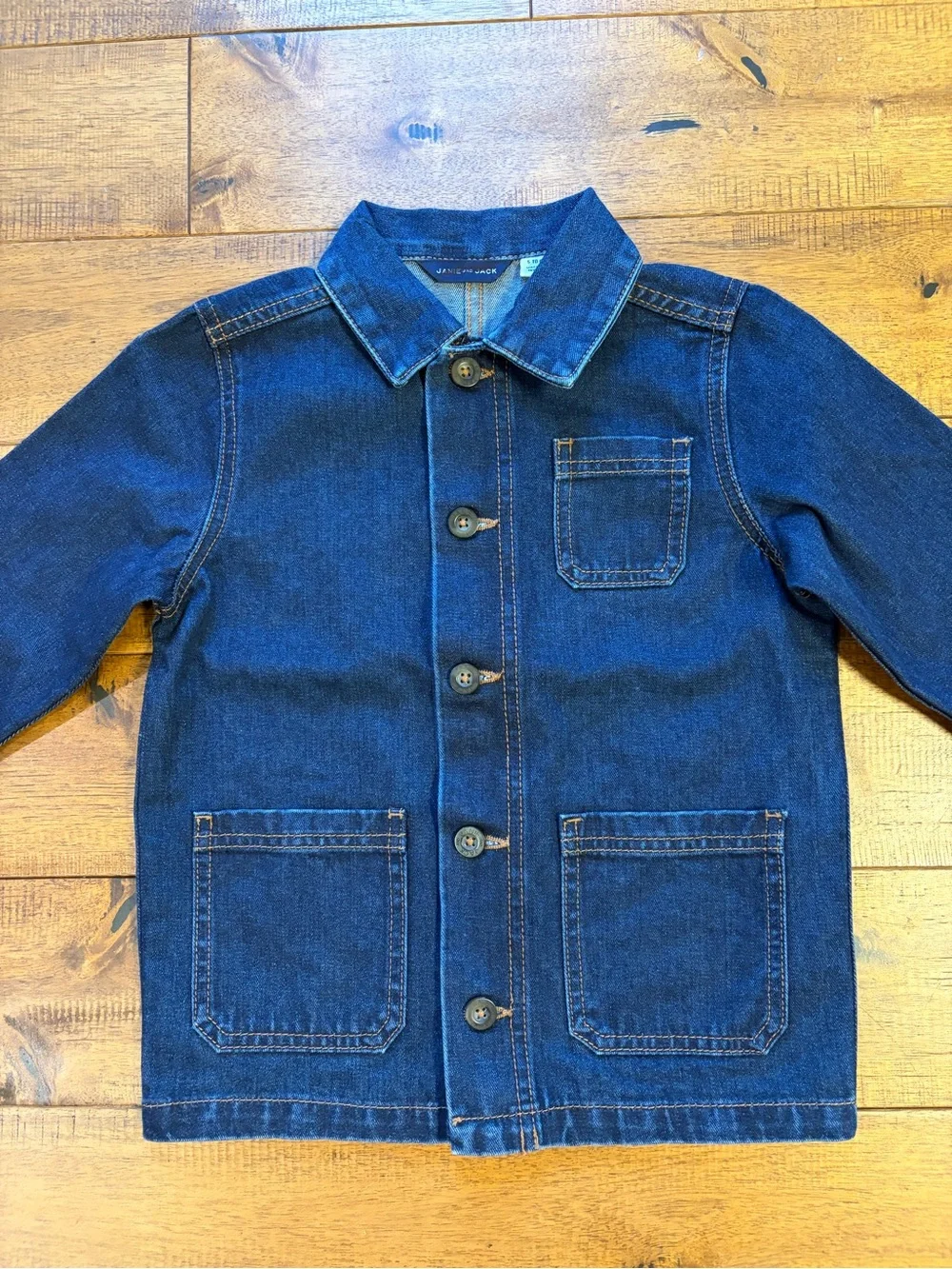 Janie And Jack Denim Chore Jacket Boys Sz 5-6 YO 100% Cotton Dark Wash Fall Coat